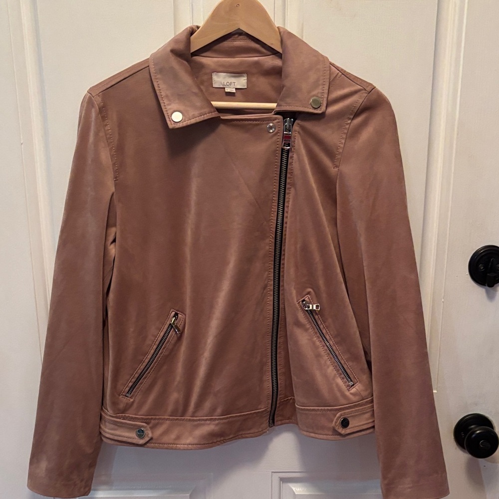 Ladies Faux Suede LOFT Mauve Moto Jacket size Medium - Picture 3 of 7